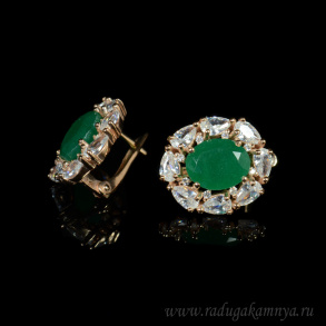 Серьги с925 с покрытием з999 и хризопразом 15*18мм, 5,8гр арт. сз330002