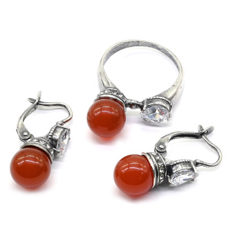 Кольцо Серьги сердолик с цирконом размер 20 арт. КС244002-20