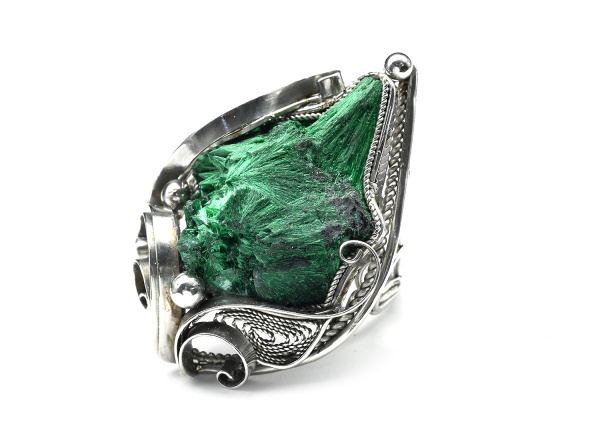 Кольцо и серьги с плисовым малахитом, размер-18 арт. ни117004-18