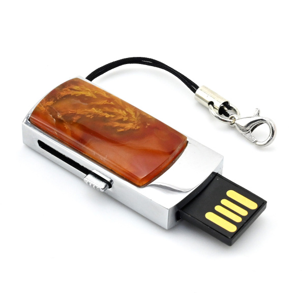 Флешка USB на 32GB декорированная агатом, серебристая арт. 3724340