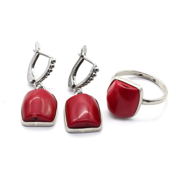 Кольцо и серьги из коралла,  размер-18,5 арт. 155-238055-18,5