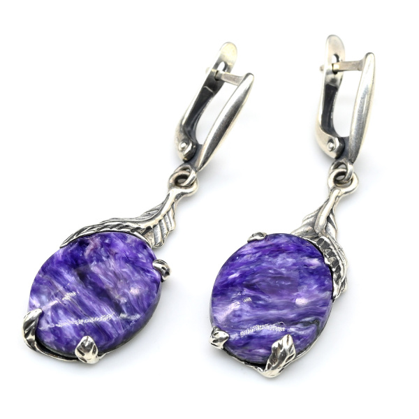 Кольцо и серьги С925 с чароитом, размер-18,5 арт. мс136001-18,5