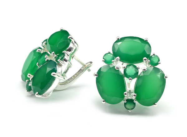 Кольцо и Серьги С925 с хризопразом, размер 19, 25,9г арт. с230016-19