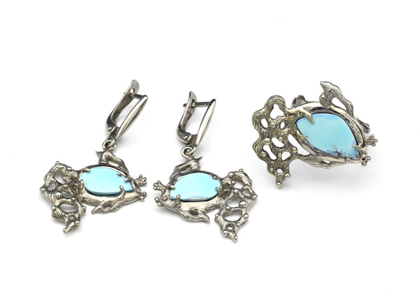 Кольцо и серьги из бирюзы, размер-19 арт. м116500-19