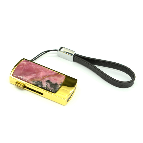 Подарочная флеш карта USB на 32GB с камнем родонит, золотистая арт. 3730741